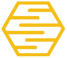 Yellow hexagon with three lines on either side meeting in the middle